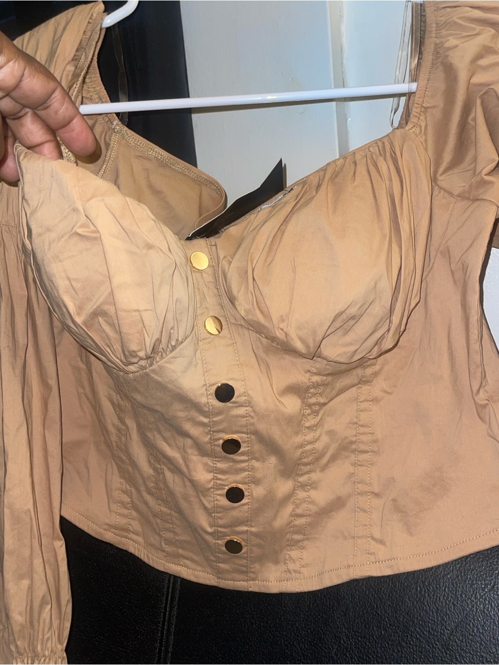 Fashion Nova Khaki Brunch in Calabasas LS Bustier Button-Front Top Size XL NWT - Picture 6 of 11